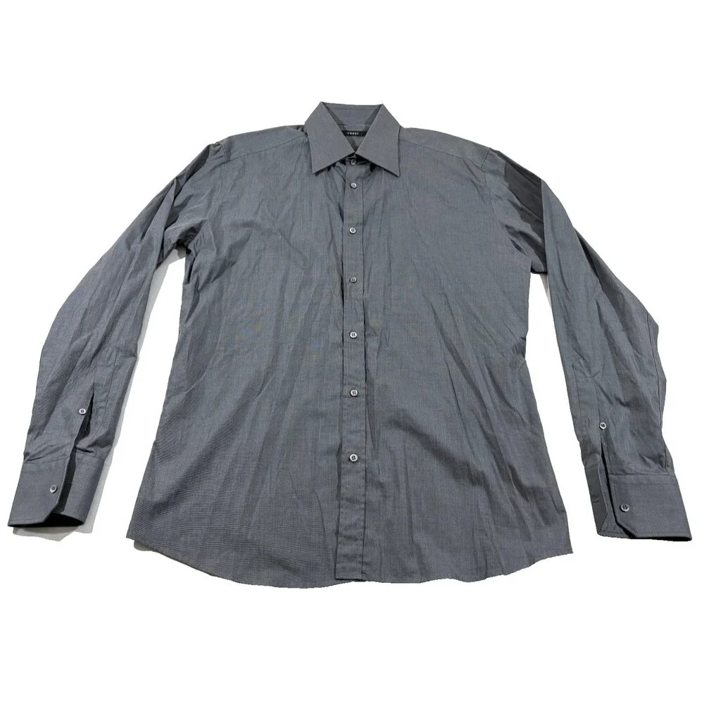 Gucci Mens Gray Shirt Long Sleeve Cotton Sharkfin Button Dress Sz 15.5 ITALY